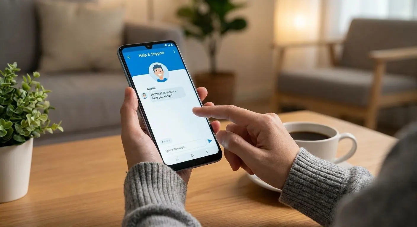 User opening mobile support chat on an Android phone