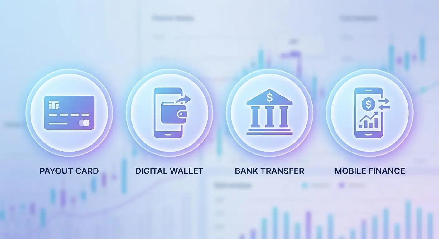 Generic payout method icons for cards, wallets and bank transfers