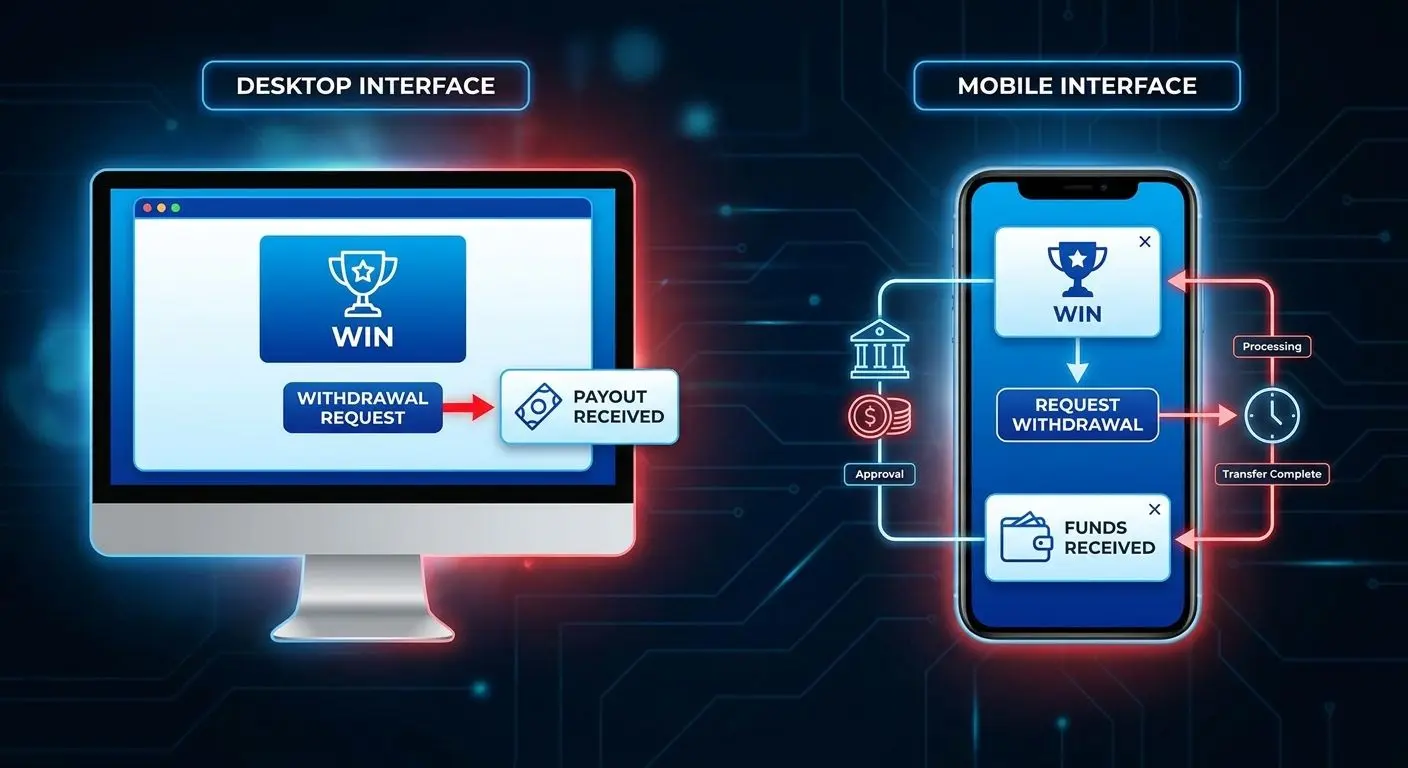 Visual steps from win to payout for online withdrawals