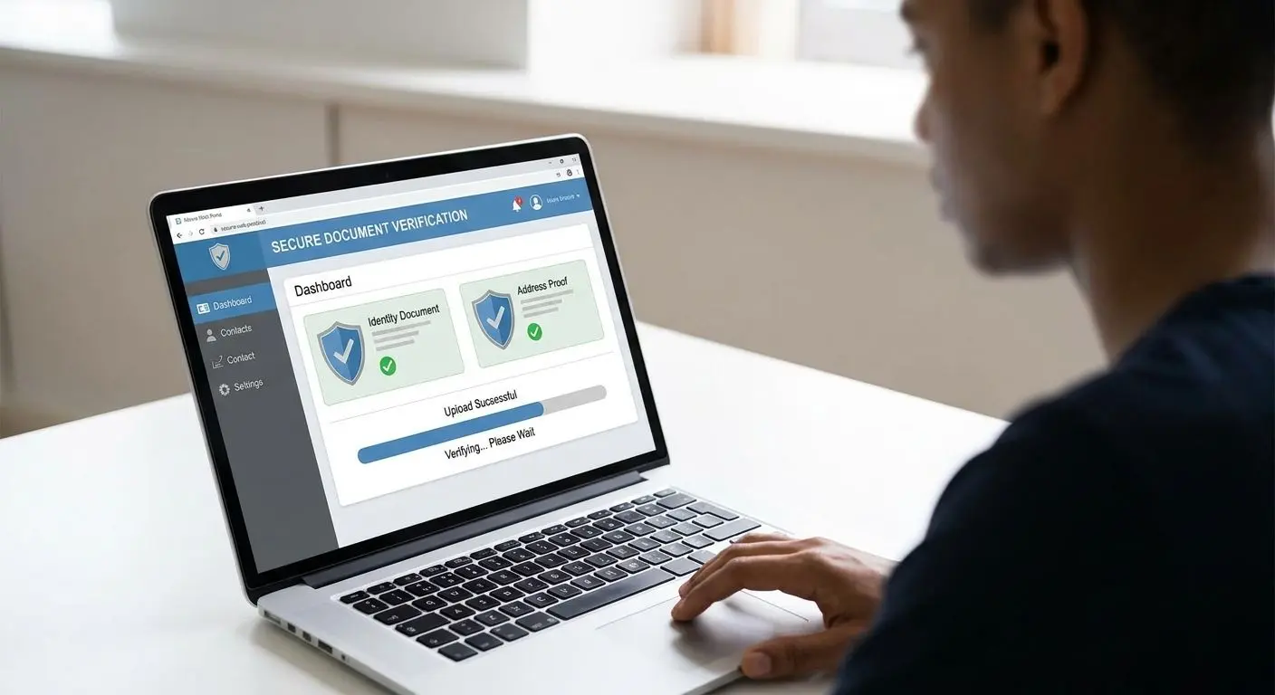 User uploading verification documents through a secure digital interface