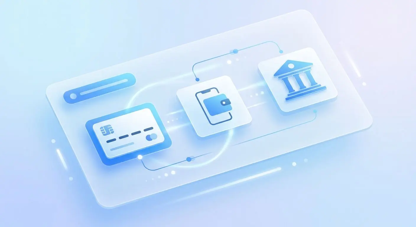Generic payment method icons including card, wallet, and bank