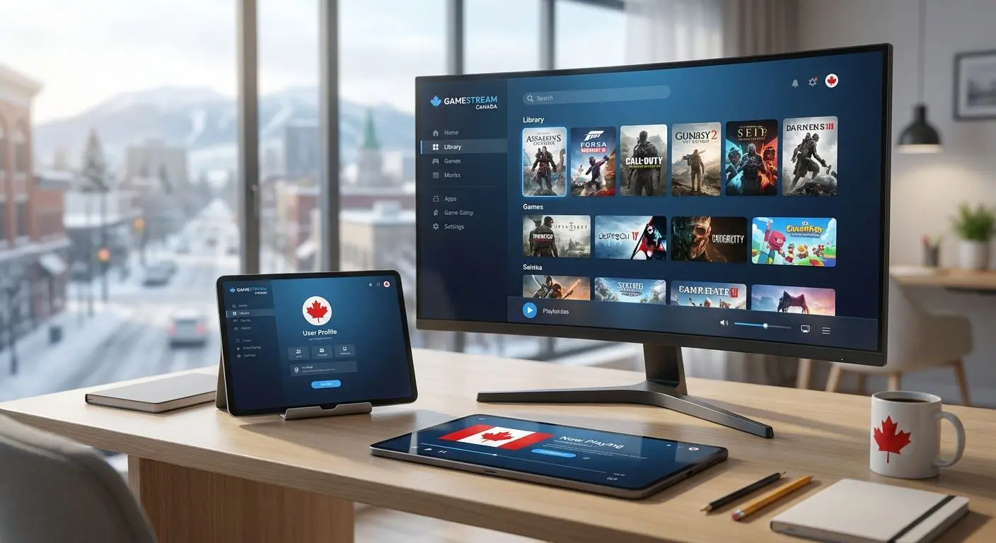 Multi-device review collage for Canadian online gaming platform