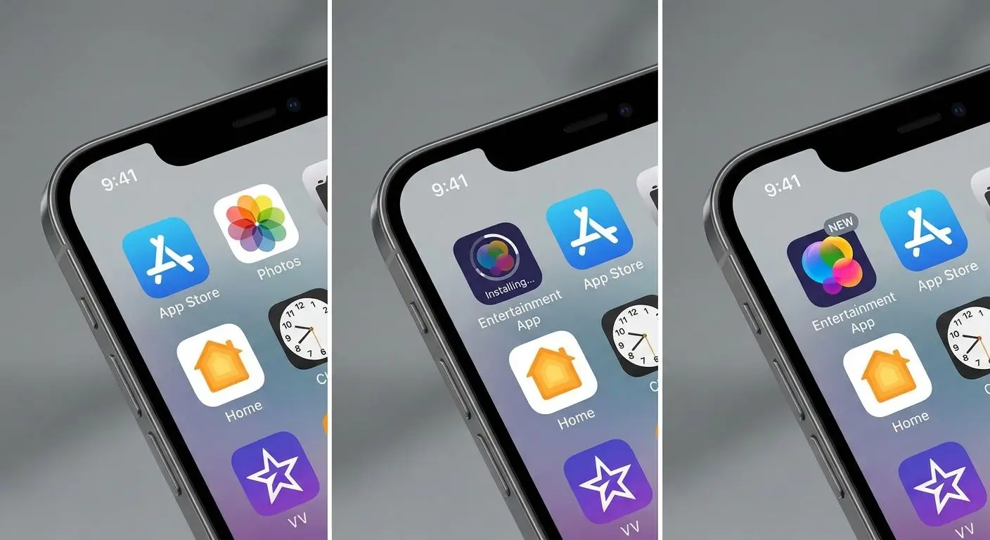 iPhone showing app installation and home screen icon
