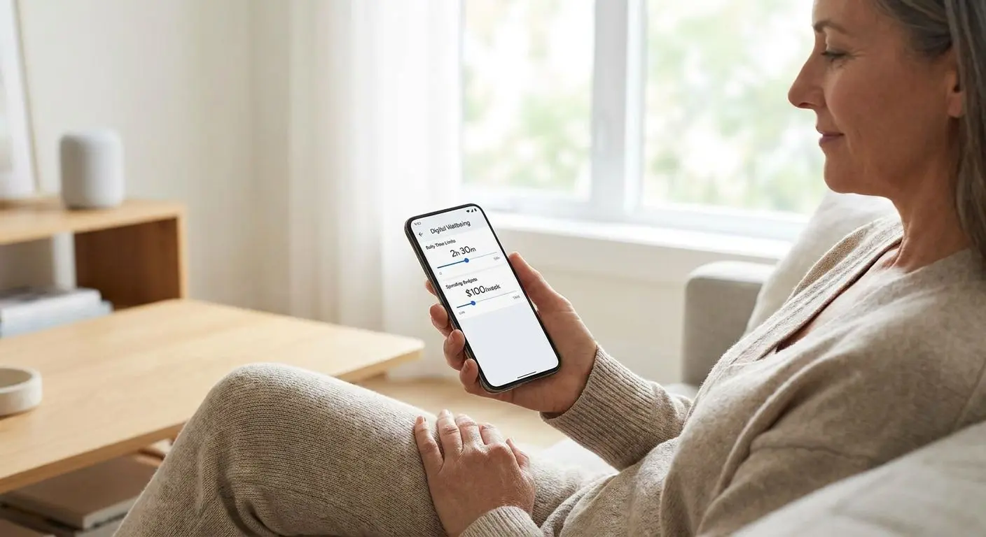 User viewing spending limits and session reminder settings on smartphone