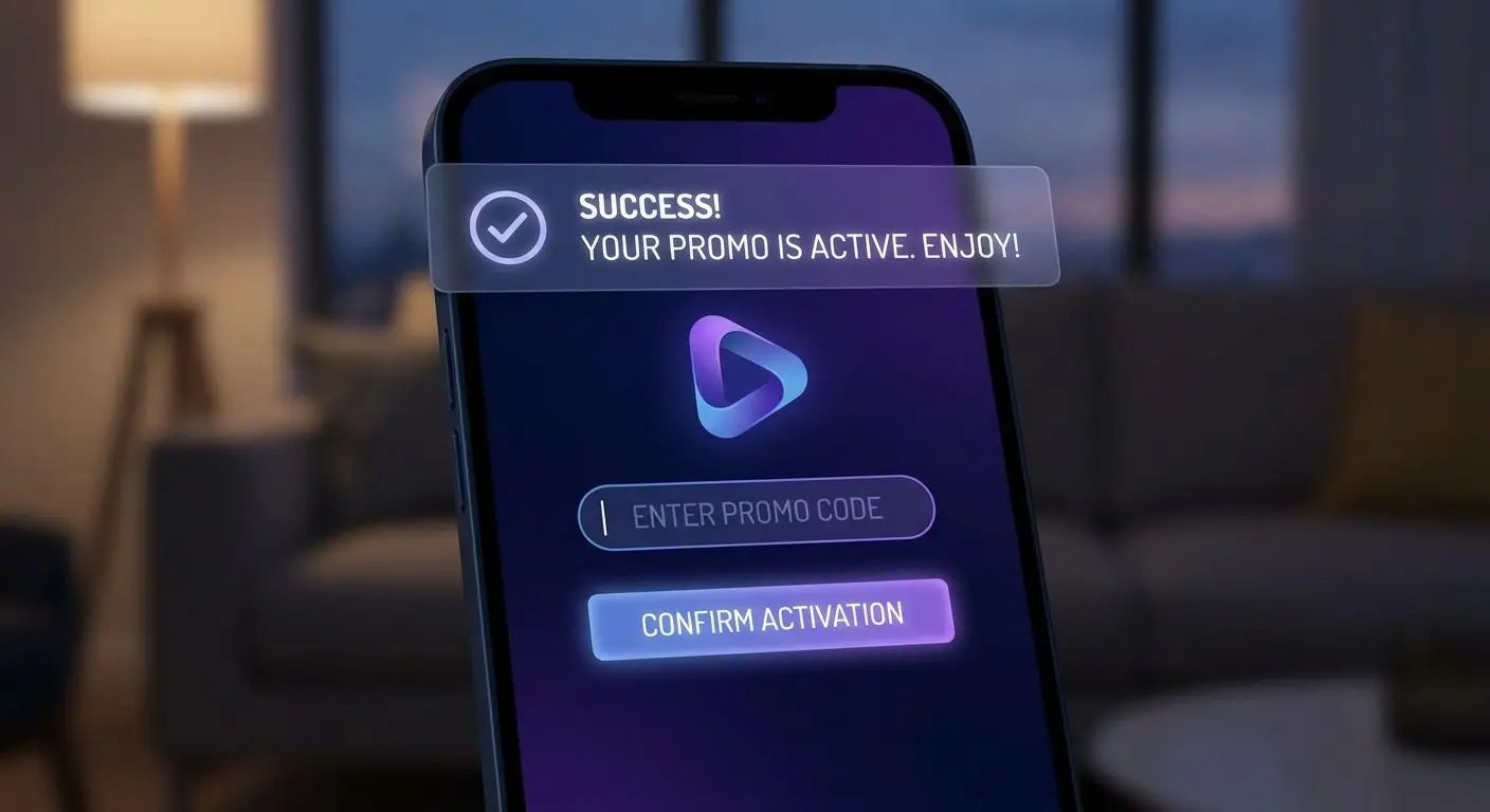 Promo code entry screen with activation confirmation