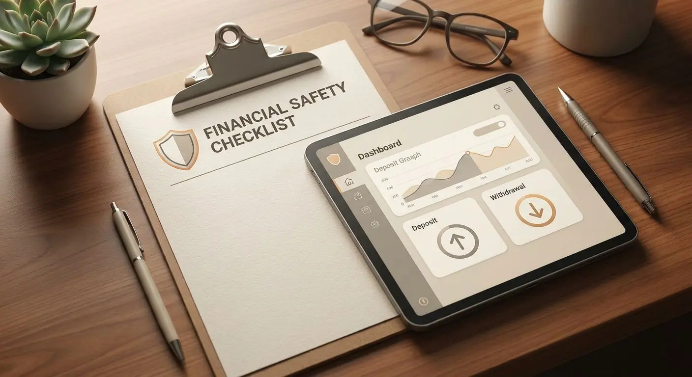 Checklist and security shield for deposit and withdrawal preparation