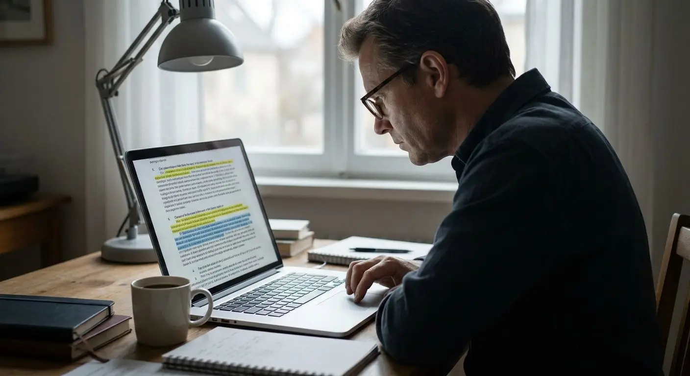 User reading terms and conditions on screen