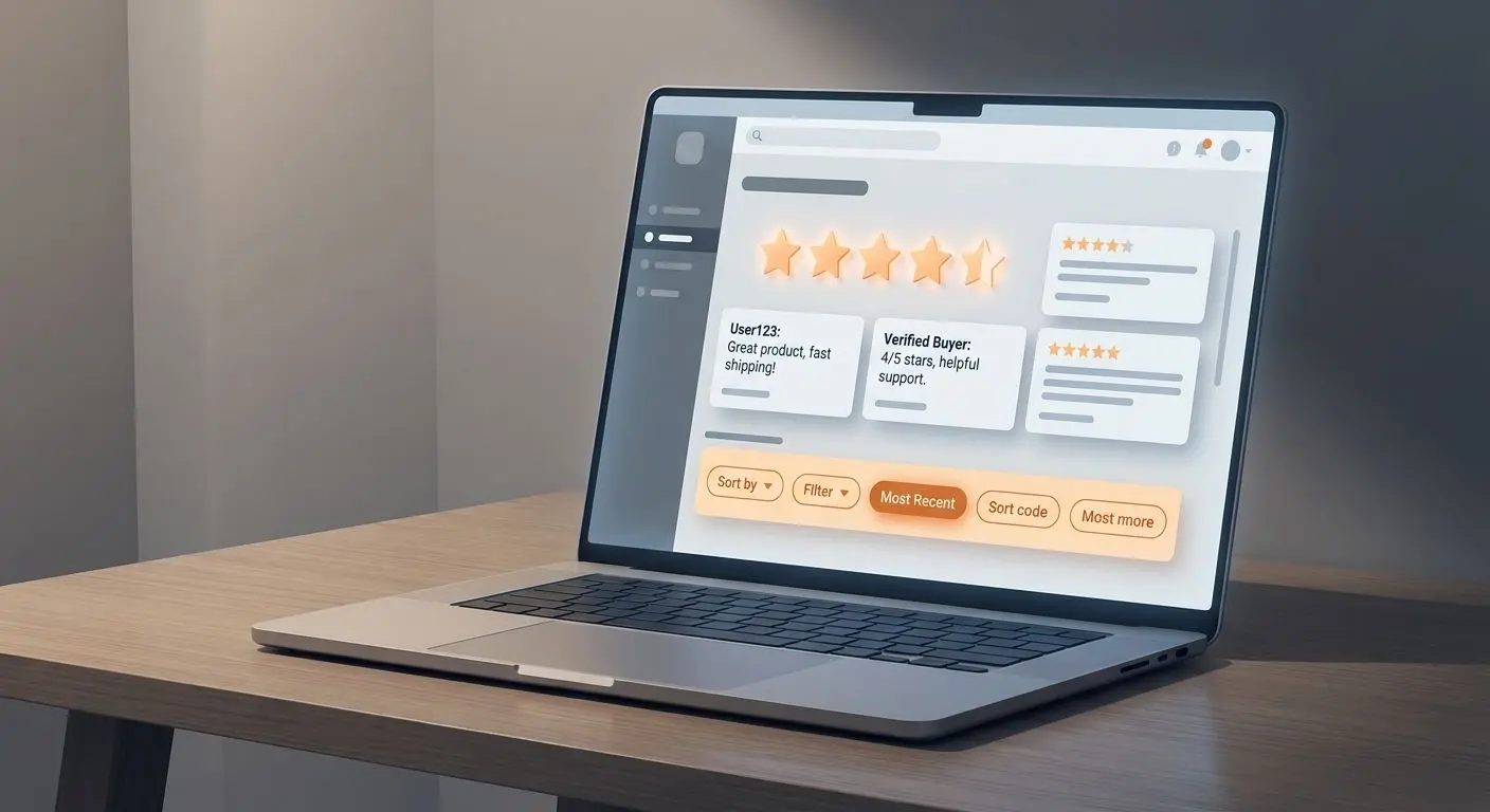 Abstract review dashboard with star ratings and written feedback cards