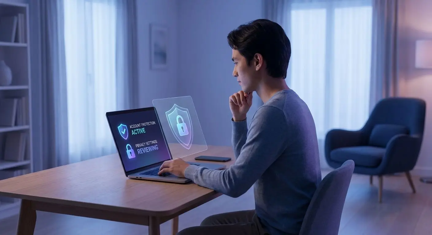 Account security illustration with shield icon and login settings