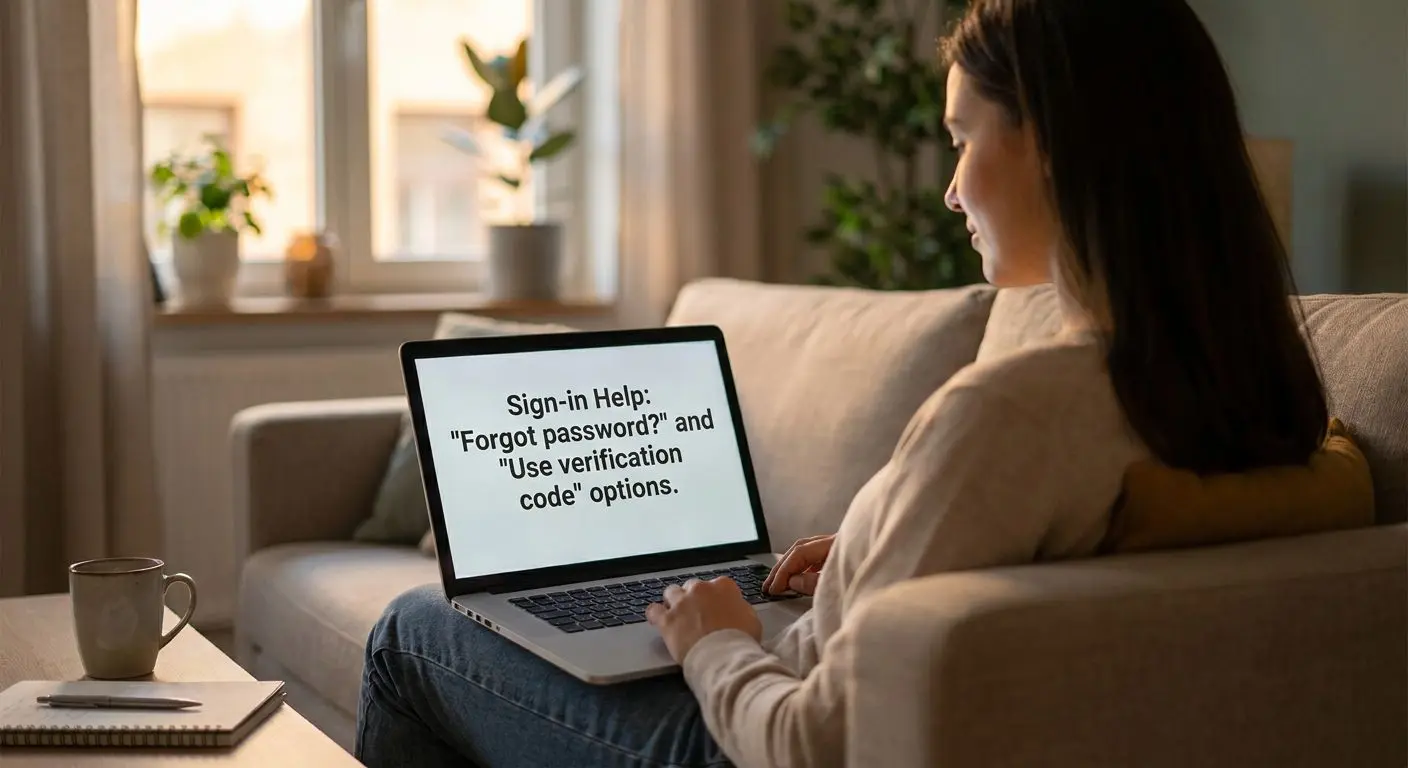 User resolving sign-in issue on laptop with on-screen tips