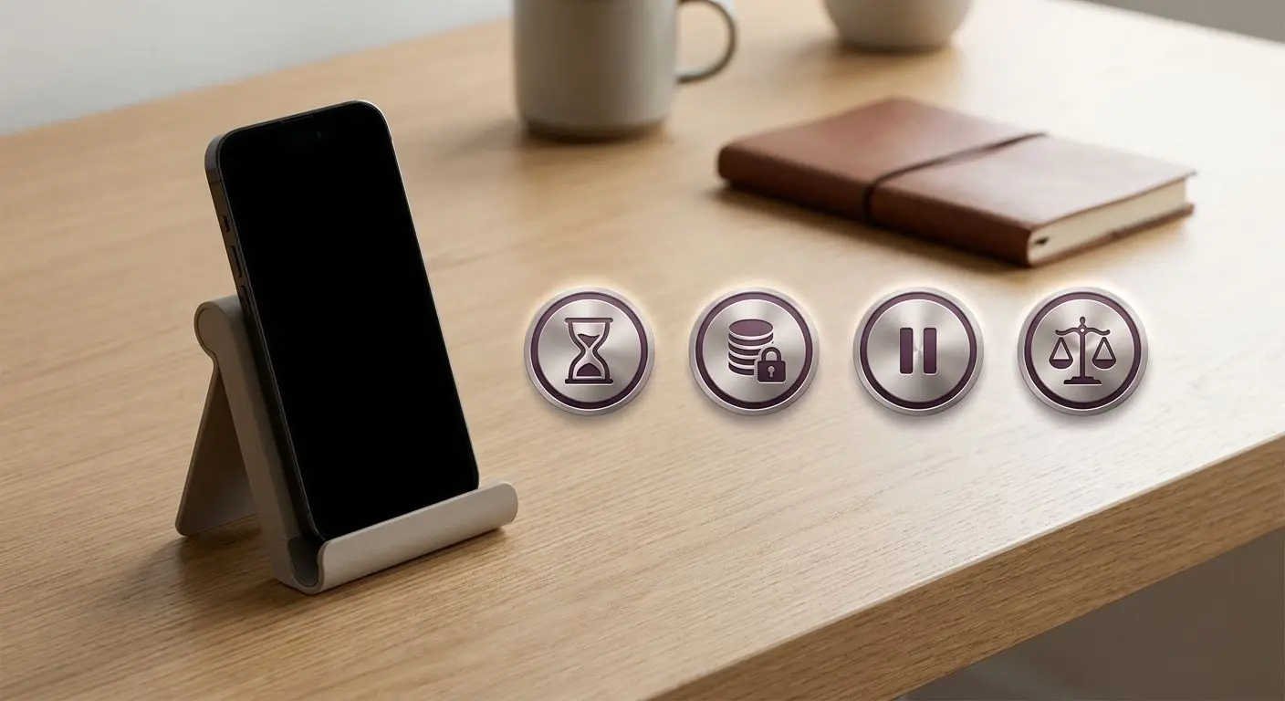 Smartphone with visual cues for time limits and account control settings
