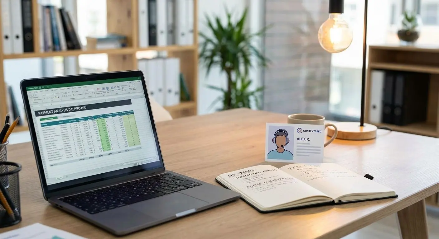 Editorial workspace representing the article author and payment analysis