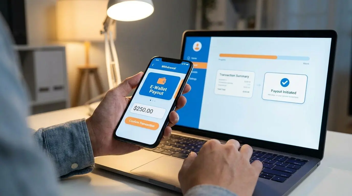 Generic withdrawal interface showing e-wallet selection and amount entry
