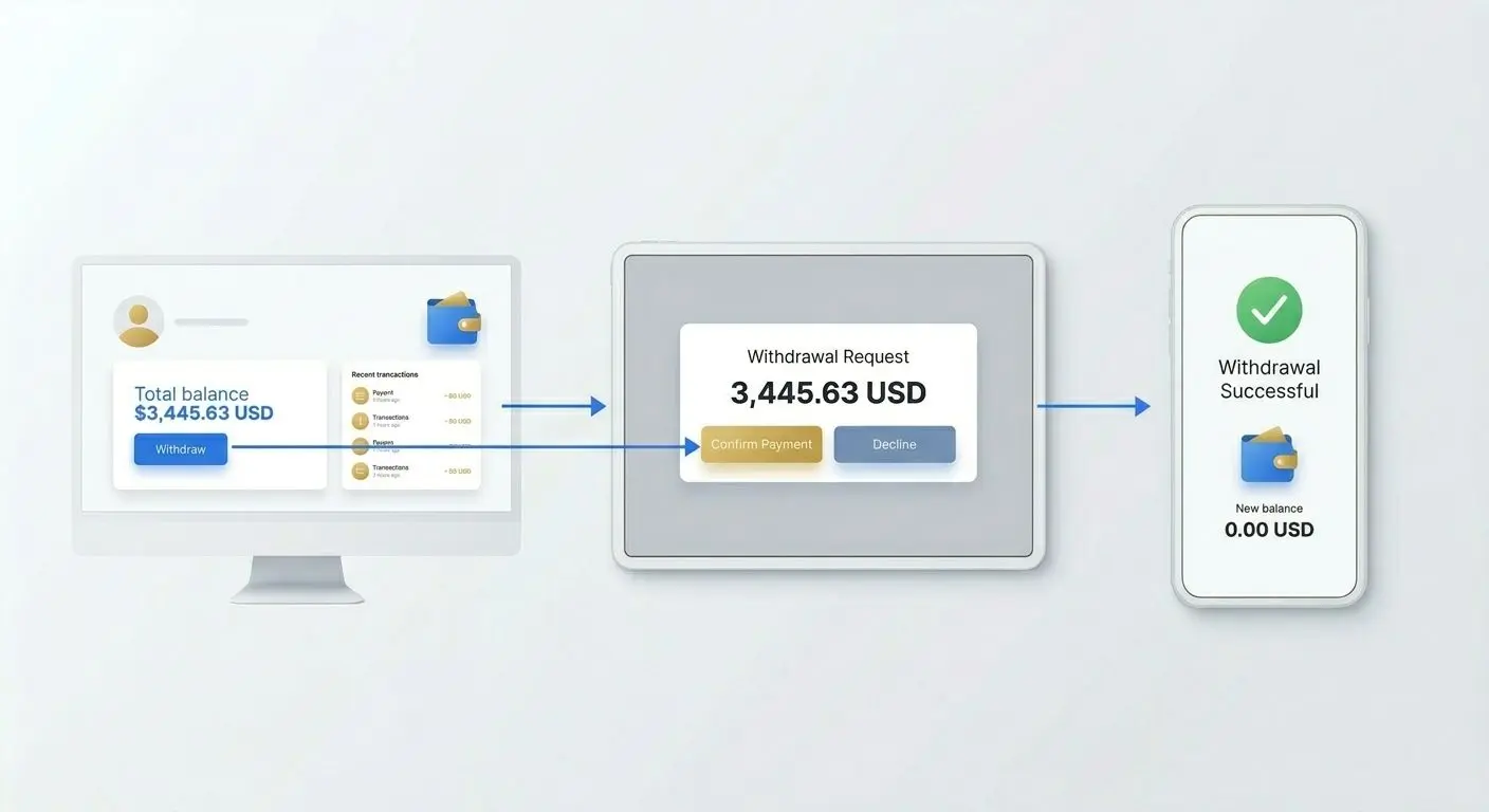 How the PayPal Withdrawal Process Works Step by step withdrawal process interface with e-wallet option