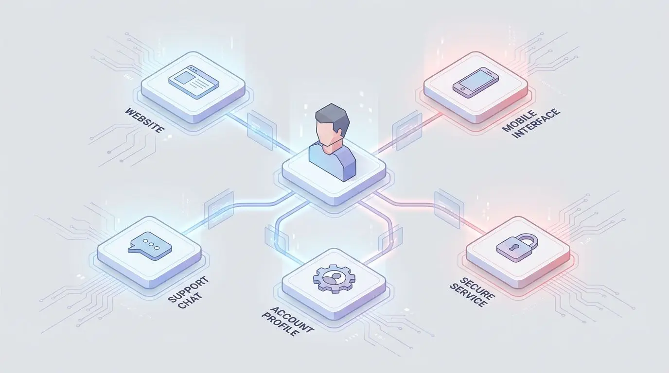 Illustration of PlayOJO service ecosystem across web mobile and account tools