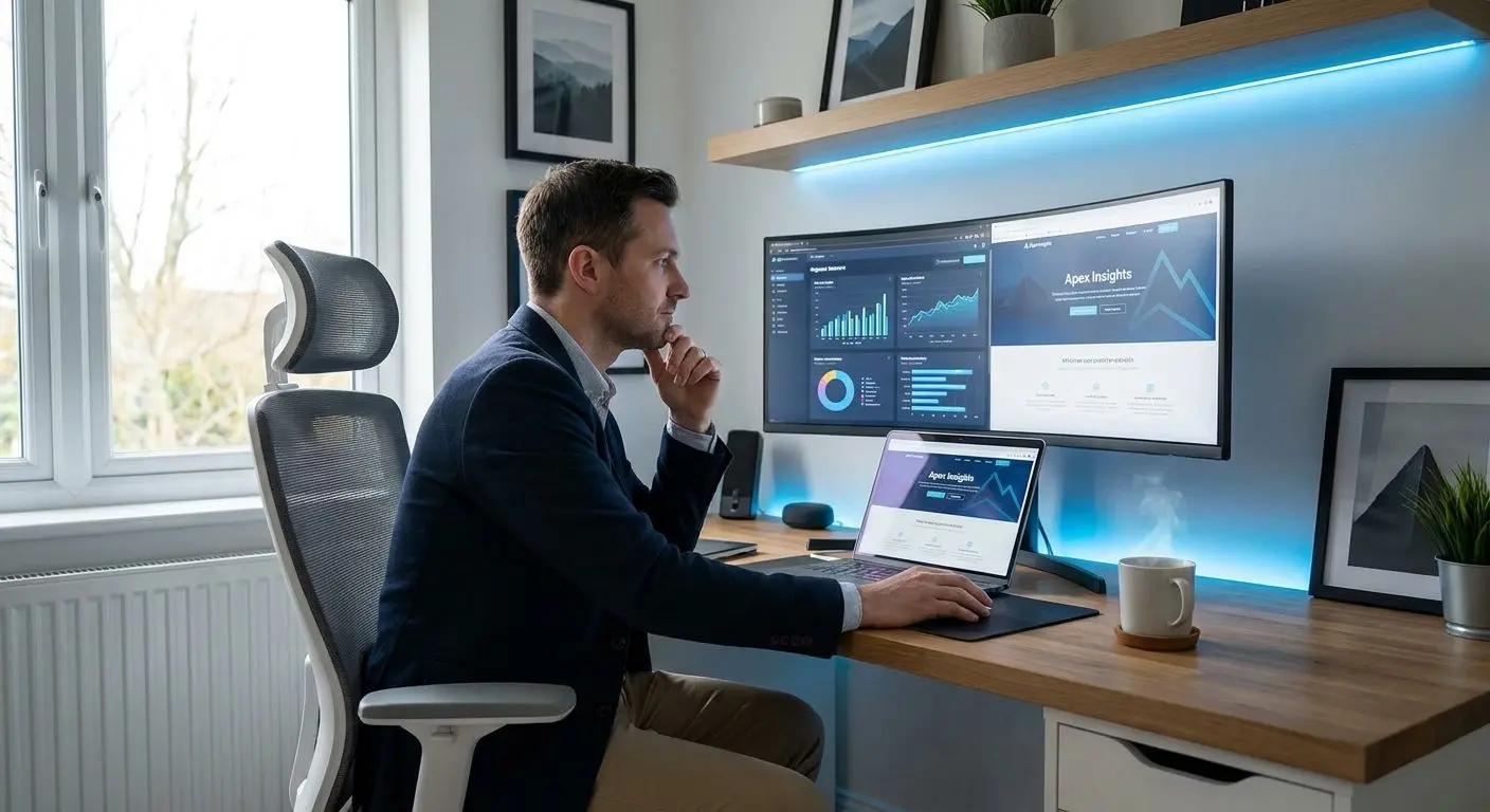 Fictional analyst reviewing online entertainment platform data on a laptop