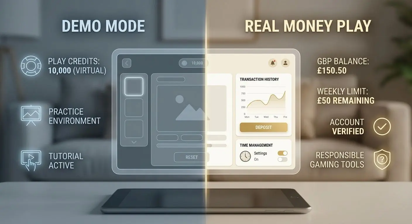 Comparison between demo mode and real money play with visible limits