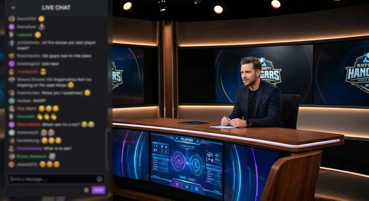 Live host at table with player interface and active chat
