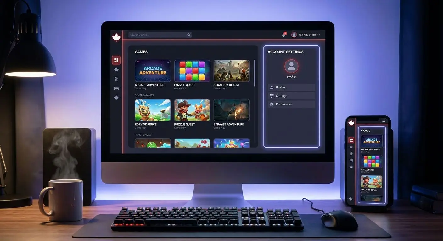 Desktop and mobile interface with fair-play style account settings