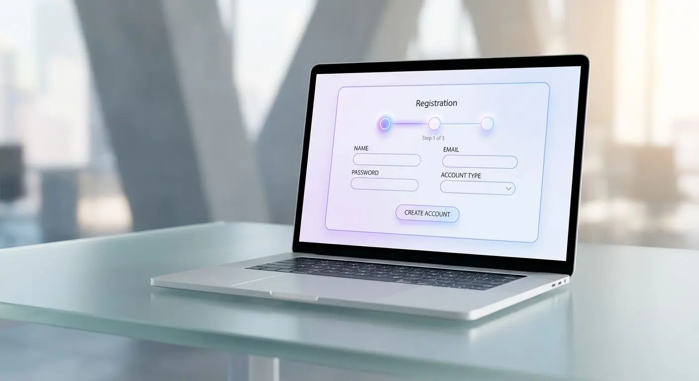 Simple registration form illustration showing clear account setup steps