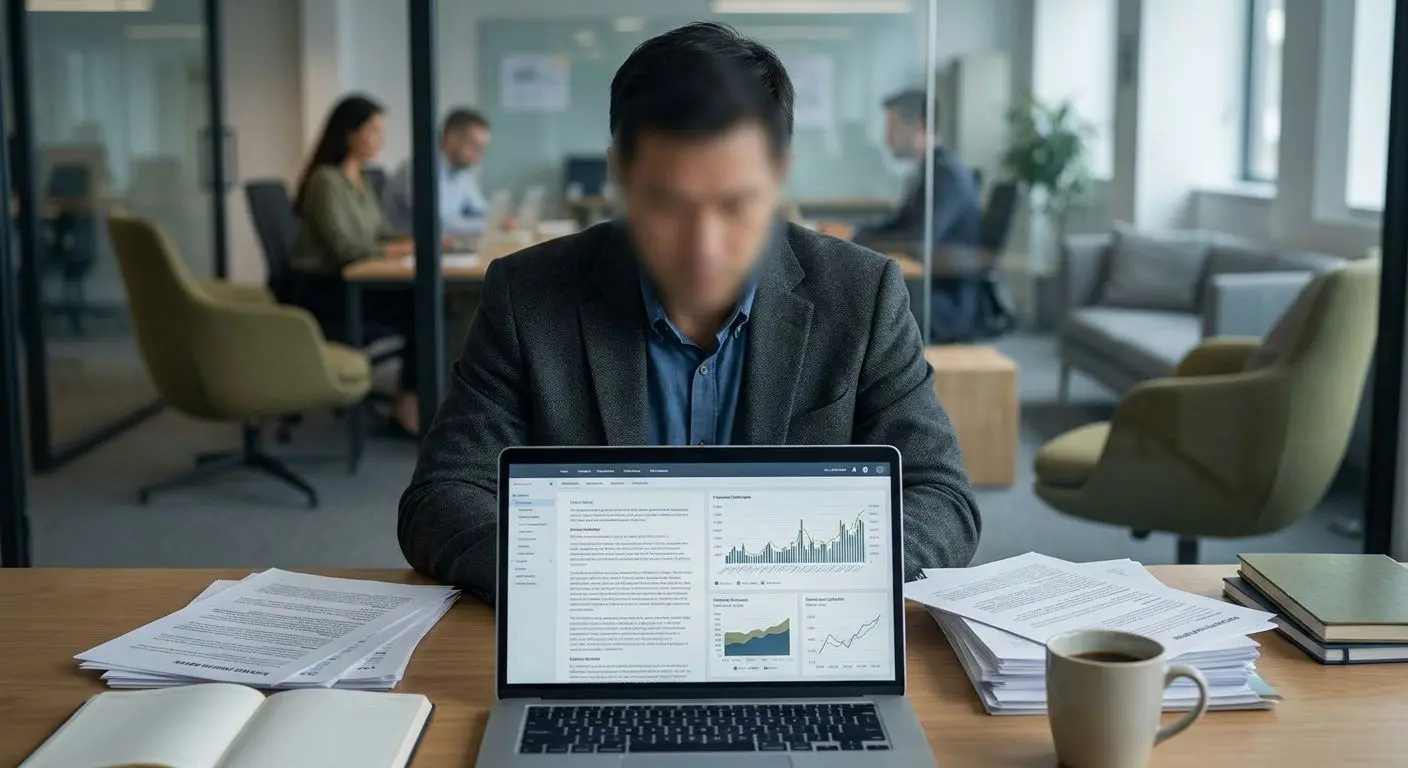 Fictional analyst reviewing player protection data on a laptop