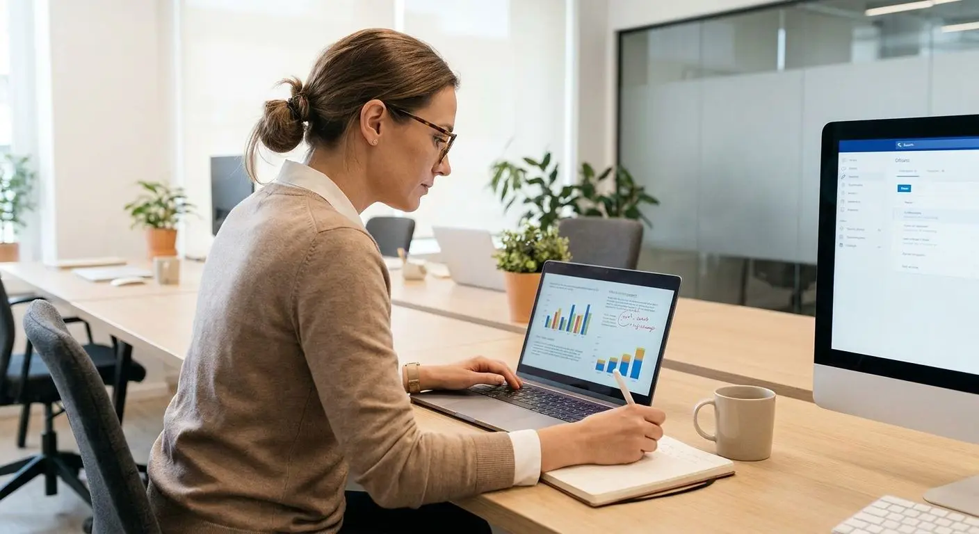 Fictional expert analysing online slot content on a laptop