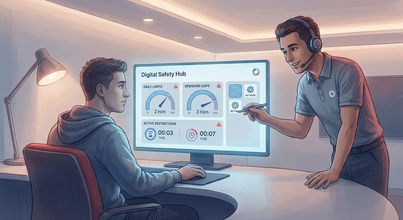 Player reviewing responsible gaming tools with help from support agent
