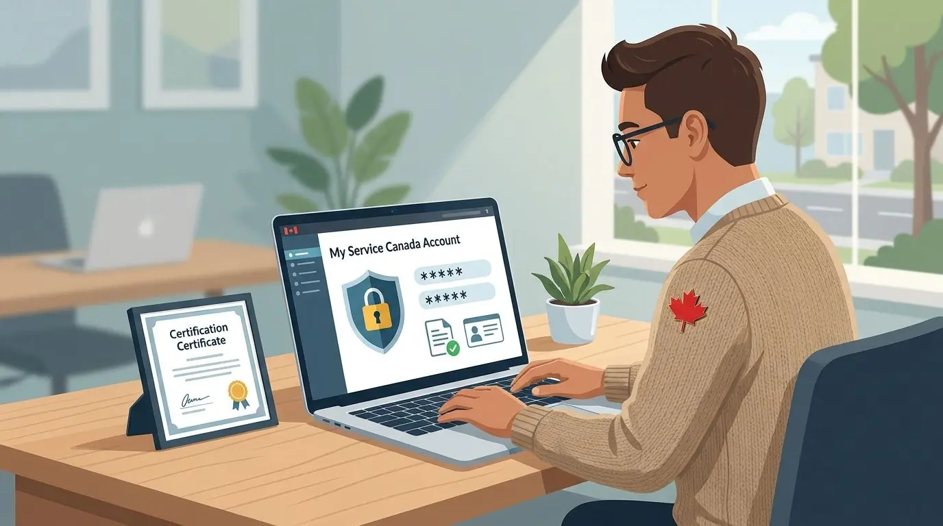 Canadian user managing a secure online account on a laptop